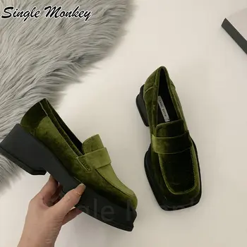 Tıknaz Platformu Süet Rahat Kadın Ayakkabı 2022 Kış Sonbahar Loafer'lar Kare Ayak tasarım ayakkabı Moda Punk Elbise Mujer Zapatillas