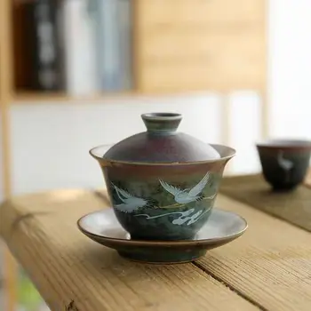 Vintage Seramik Gai Wan Cha Çok Sayıda Kral Kung Fu Çay Anti-Haşlanma Çay Sancai Kase Tek Bir Ev Sopera De Ceramica Gaiwan