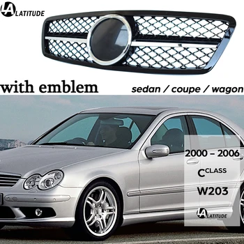W203 ızgara, siyah gümüş ön ızgara Mercedes C sınıfı 2000 - 2006 için C180 C200 C250 C300 C350 C63 AMG