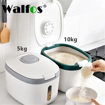 WALFOS 5/10KG Mutfak Gıda Saklama Kabı Kutusu Nem Böcek Geçirmez Nano Kova Pirinç Dağıtıcı Tahıl Tahıl Mühürlü Organizatör