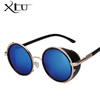 XIU güneş gözlüğü steampunk erkekler sunglass retro vintage yuvarlak metal wrap güneş gözlüğü marka tasarımcı gözlük UV400