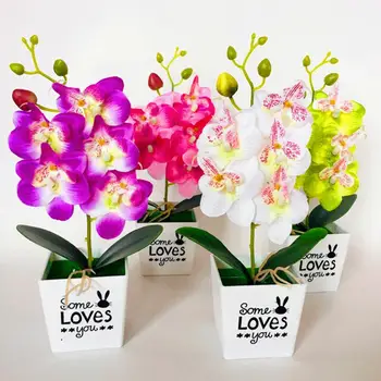 Yapay Kelebek Orkide Bonsai Sahte Çiçek Pot ile Ev Mobilya Dekor Gerçekçi Bakımı kolay Ev Dekor Sahte Kelebek