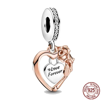 Yeni 925 Ayar Gümüş Boncuk Kalp ve Gül Çiçek Dangle Charm DIY güzel boncuk Fit Orijinal Pandora Takılar Bilezik Takı 2021