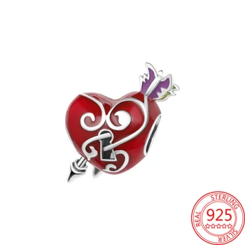 Yeni 925 Ayar Gümüş Kalp Kilit ve Yay ve Ok Charms Boncuk Fit Orijinal Pandora 925 Bilezik Kolye Kadınlar için Takı Hediye