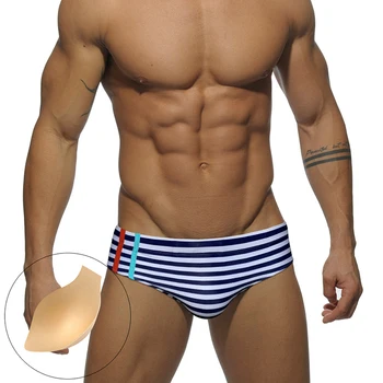 Yeni Erkek Lacivert Çizgili Yüzmek Şort Adam Bikini Mayo Low Rise Yüzmek Külot Seksi Erkek Kayma Mayo Pad ile M XXL