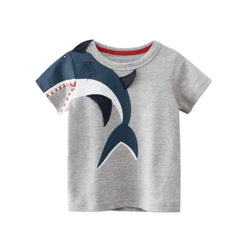 Yürümeye başlayan Çocuk Karikatür Köpekbalığı T-Shirt Çocuk yaz giysileri Erkek Pamuk kısa kollu tişört Moda Tee Bebek Kıyafetleri Bebek Üstleri