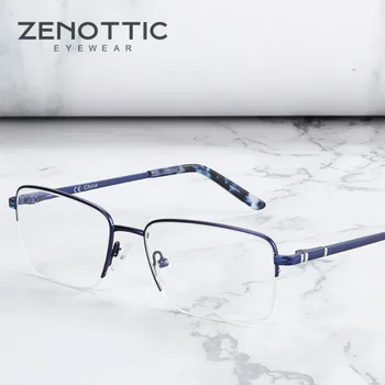 ZENOTTIC Yarım Çerçevesiz Gözlük Çerçeve Erkekler Ultralight Kare Göz Miyopi Gözlük Moda Alaşım Optik Reçete Gözlük