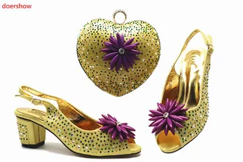 doershow güzel sarı ayakkabı ve çanta seti Afrika ayakkabı Setleri İtalyan ayakkabı çantası seti ile Dekore Rhinestone Yüksek Kalite! HTB1-14