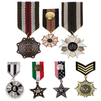 Çizgili Kumaş Rozeti Broş Pin Taç Yıldız Madalya Milirtay Üniforma Korsaj Erkek Takım Elbise Gömlek Yaka Püskül Zincir Yaka Pin Broş