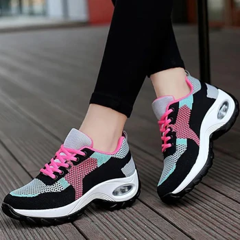 Örgü Nefes Sneakers Kadınlar için 2022 Bahar Colorblock Lace Up Eğitmenler Yürüyüş koşu ayakkabıları Zapatillas Deportivas Mujer